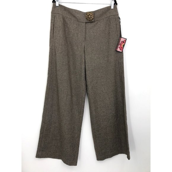 Debbie Shuchat Wool Blend Twill Boho Wide Leg Pant 12 Brown NEW - Picture 1 of 6